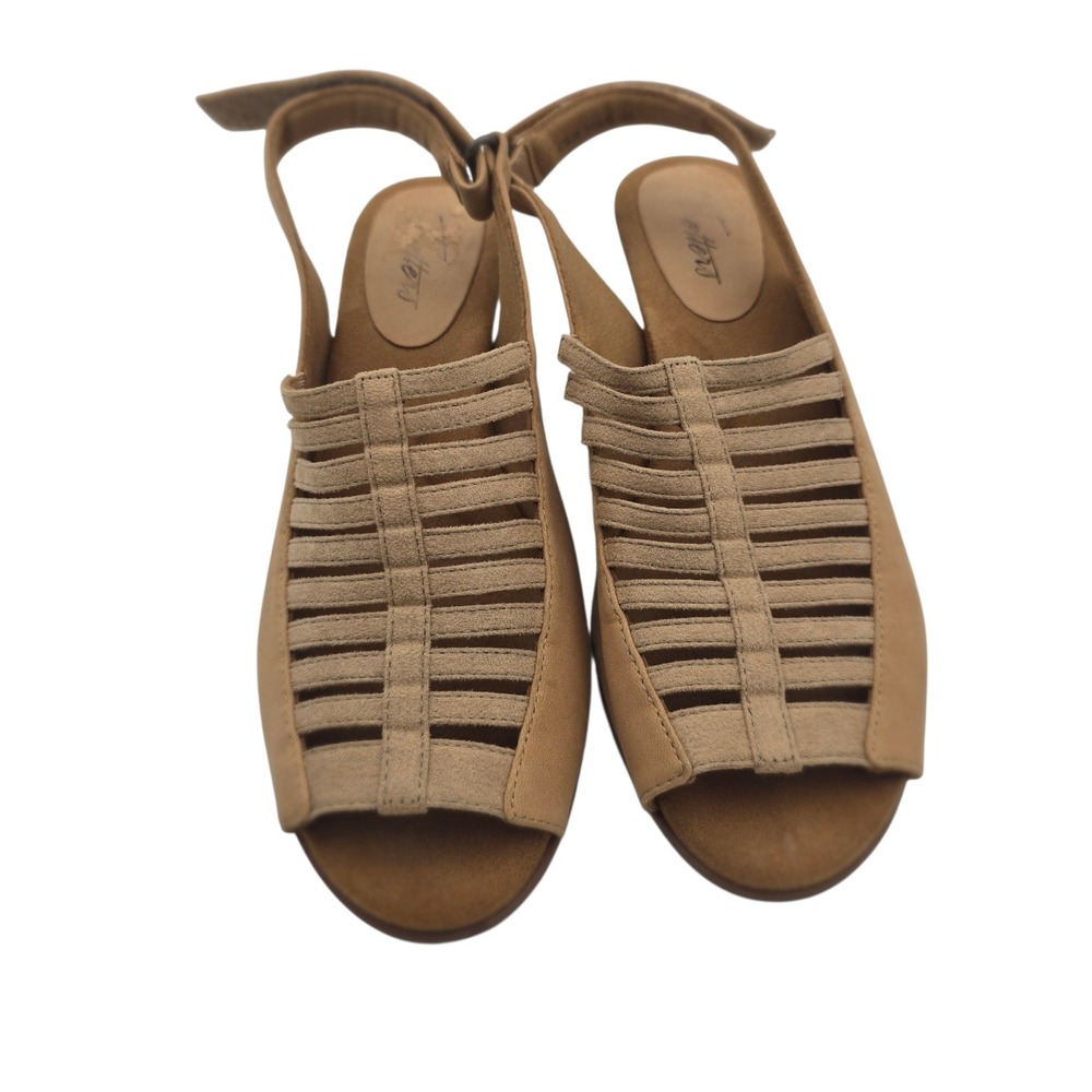 Trotters Womens 8.5M Cutout Slingback Heeled Sandals Woven Leather Tan Beige